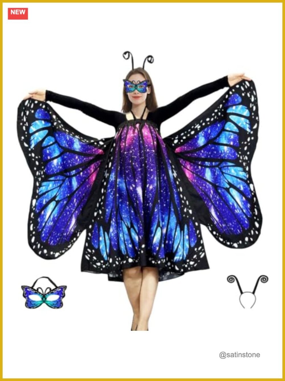 Butterfly Costume Set Women Wings Dress Mask Headband One Size Halloween